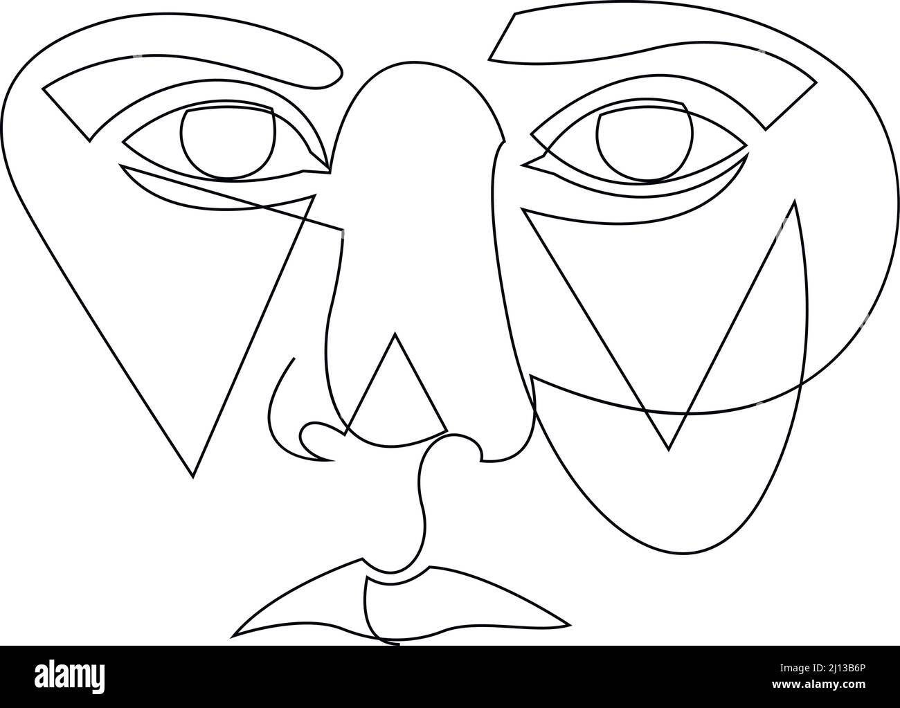 Abstract face one line drawing. Eyes wide open. Fear or stress concept. Black and white vector illustration. Stock Vector