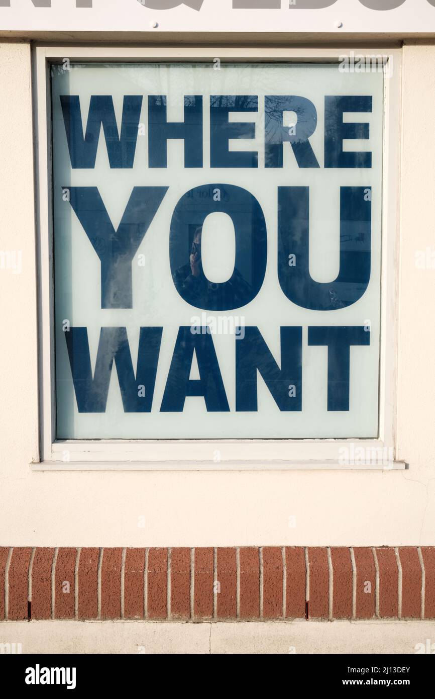 signs saying what you want blue and white Stock Photo Alamy