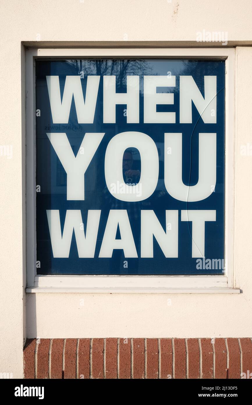 signs saying what you want blue and white Stock Photo Alamy