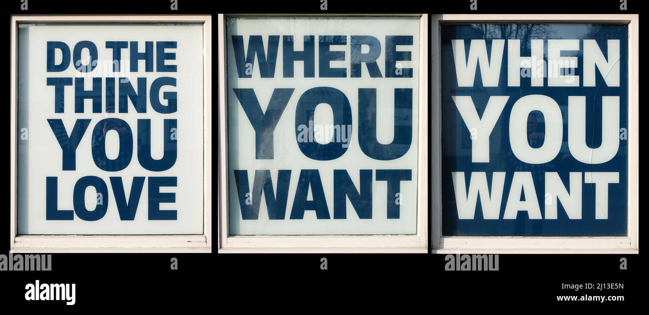 signs saying what you want blue and white Stock Photo Alamy