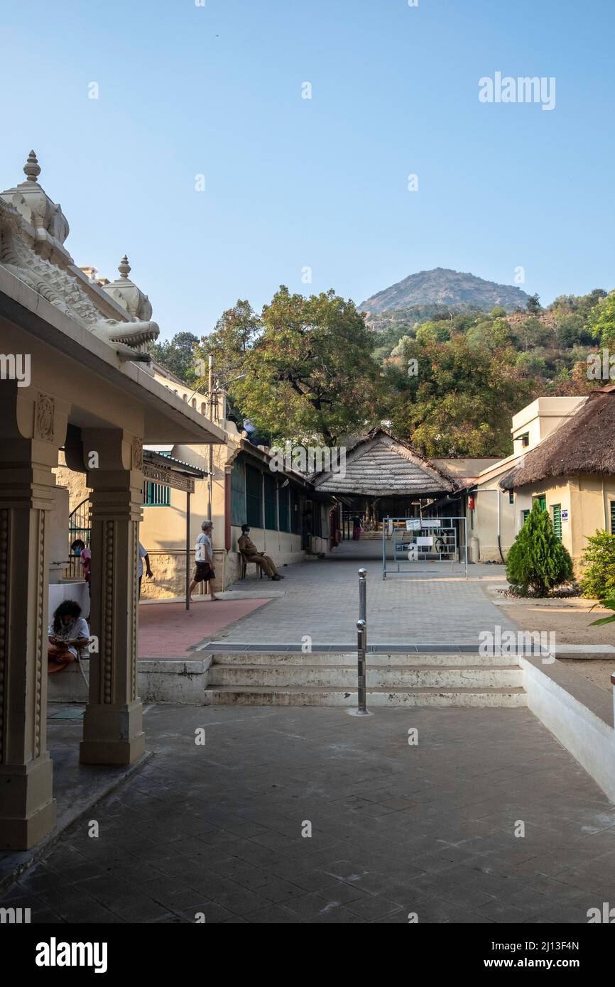 Arunachala is a hill in Tiruvannamalai, Tamil Nadu, and one of the five main Shaiva holy places in South India.The Arunachalesvara Temple to Shiva is Stock Photo