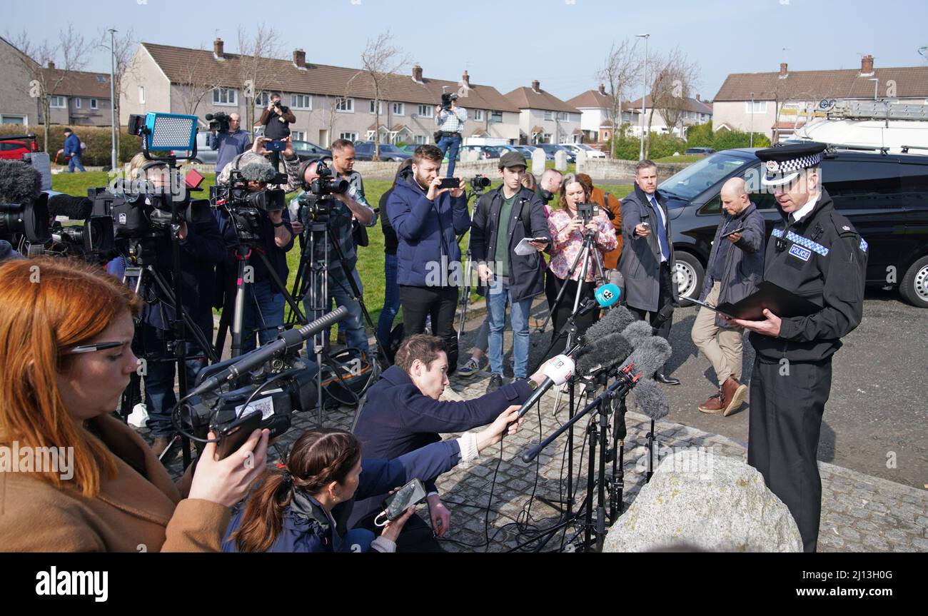 Superintendent Steve Brizell speaks to the media outside a house in St