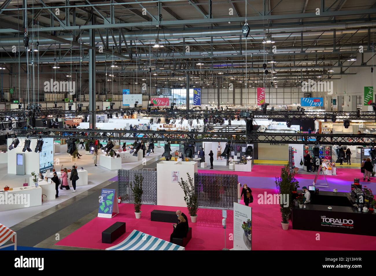 MILAN, ITALY - MARCH 13, 2022: View from above during Mipel trade show Stock Photo
