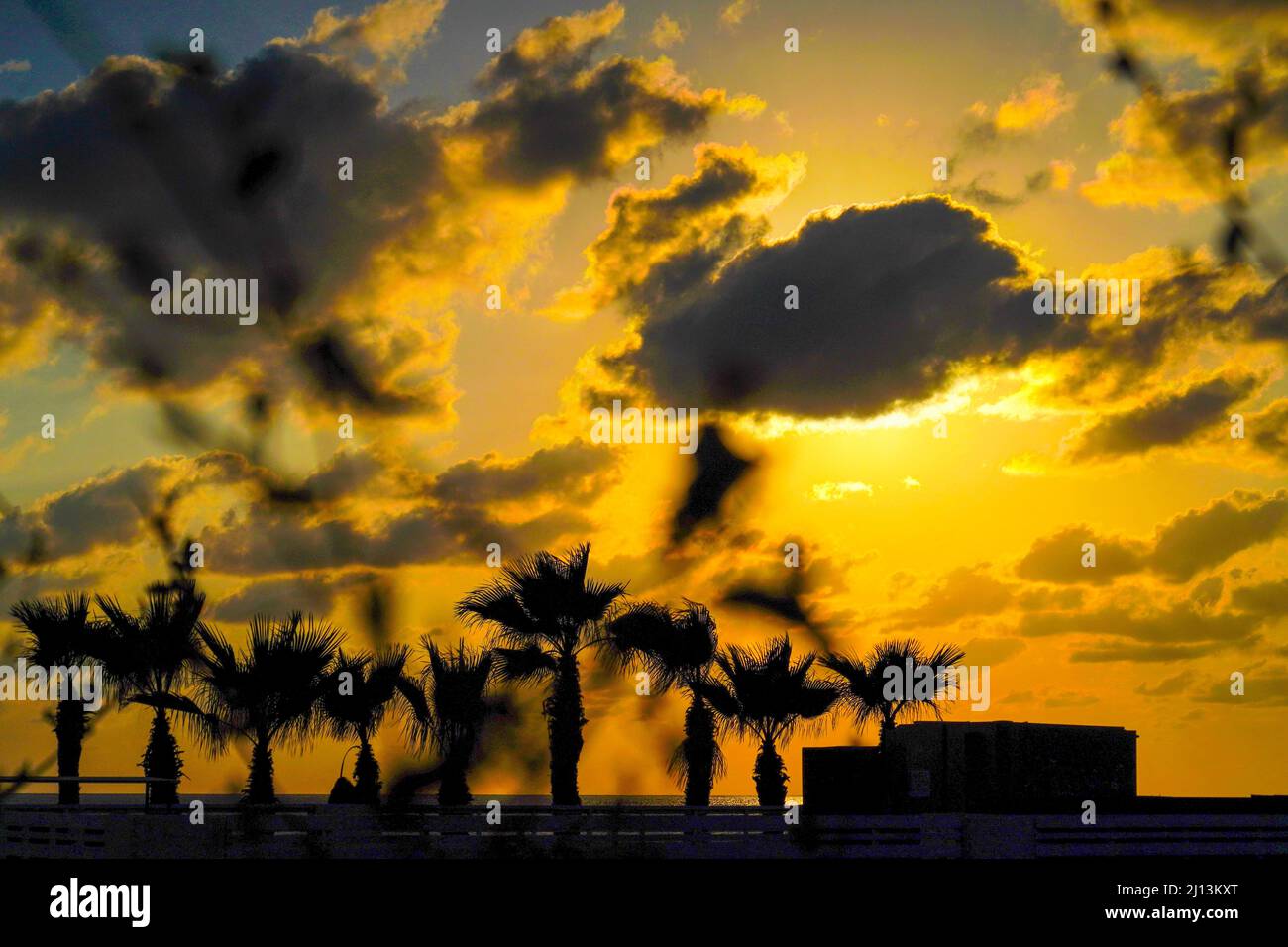 Mediterranean Sunset. Photographed on the Tel Aviv beach in September Stock Photo