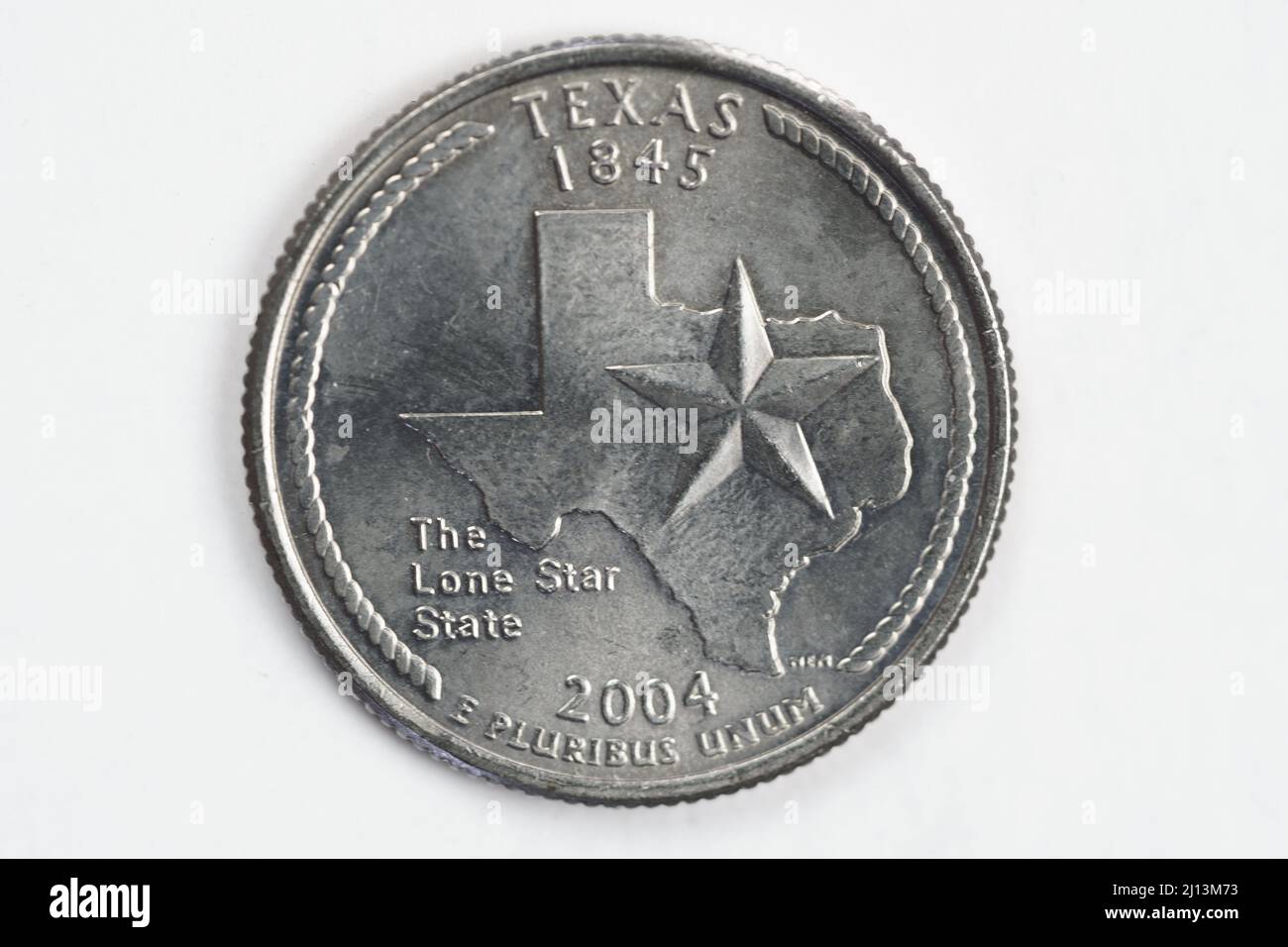 A quarter dollar (25 cents) coin with the image of Texas (the Lone Star State), USA. Stock Photo