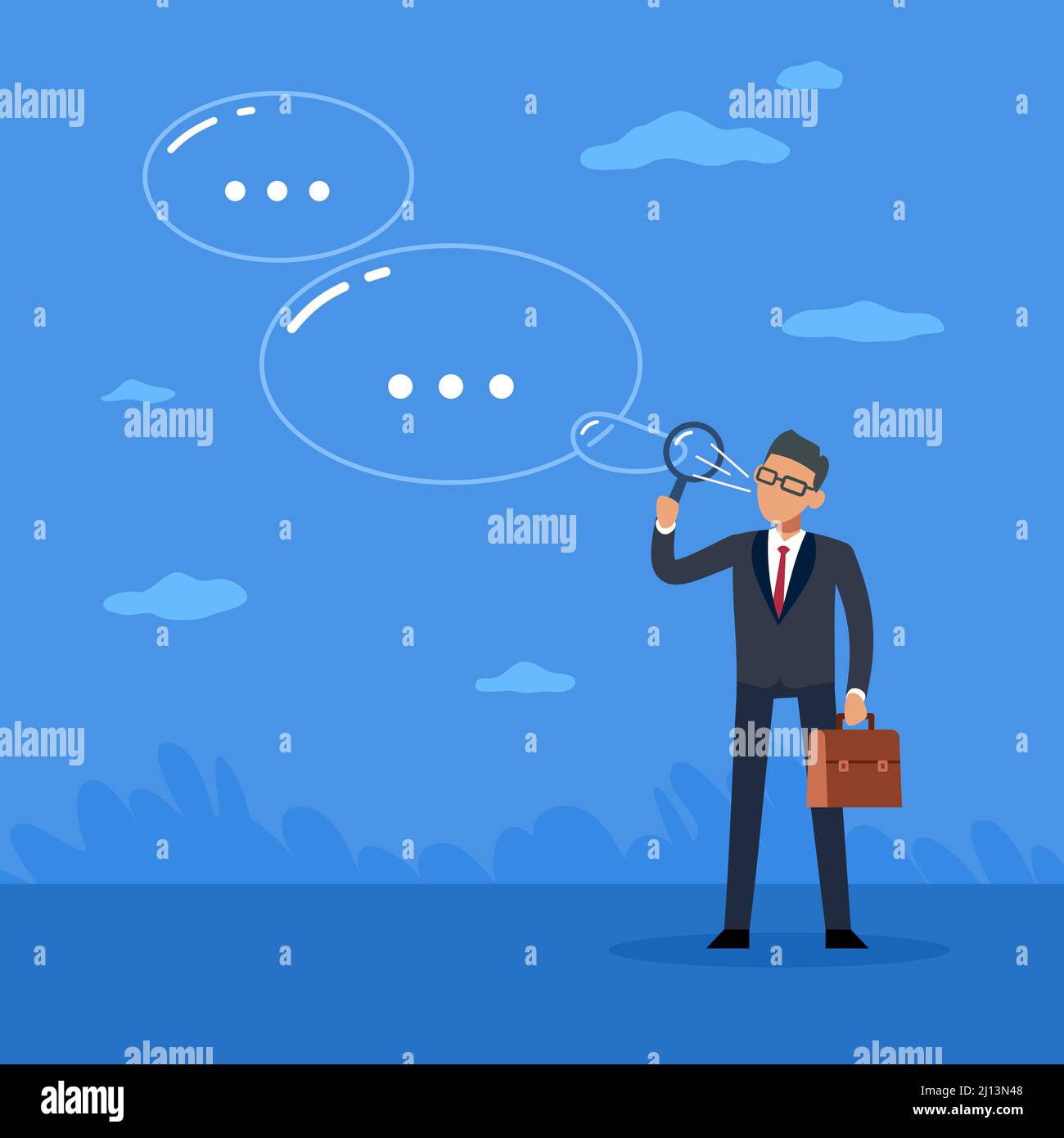 Empty promises. Man blowing soap bubbles. Scammer deceives. Lies and bragging. Impostor and liar. Boastful businessman. Deception of trust. Swindler Stock Vector