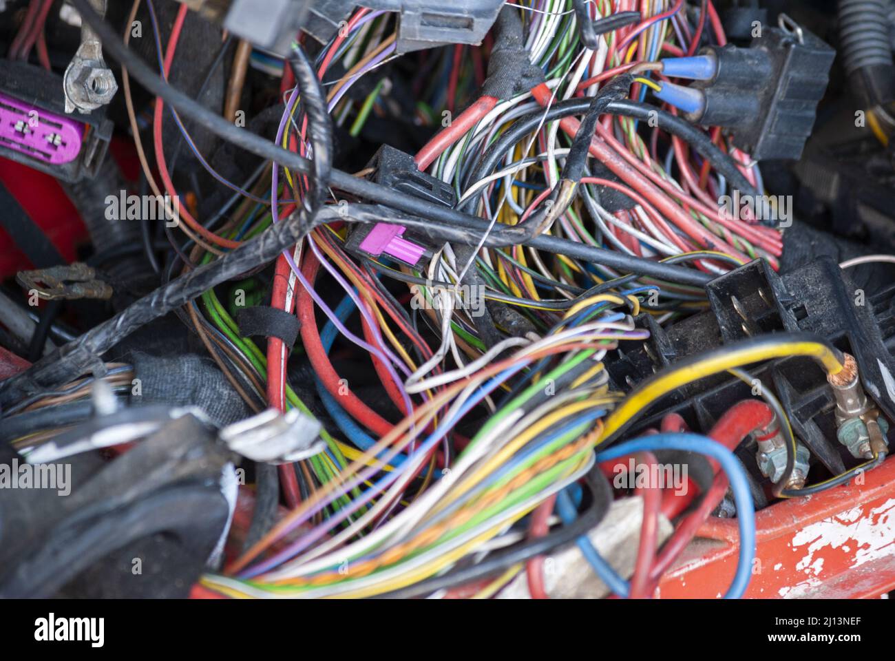 Electronic waste of outdoor cables, dirty and wasted, discarded raw
