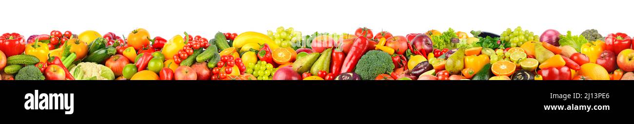 Seamless pattern from fresh bright vegetables and fruits isolated on a white background. Stock Photo