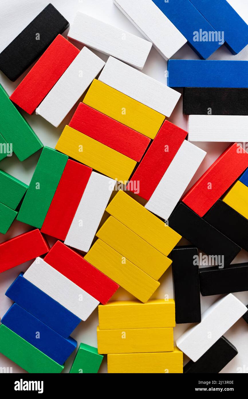 different colored blocks on white background, top view Stock Photo - Alamy