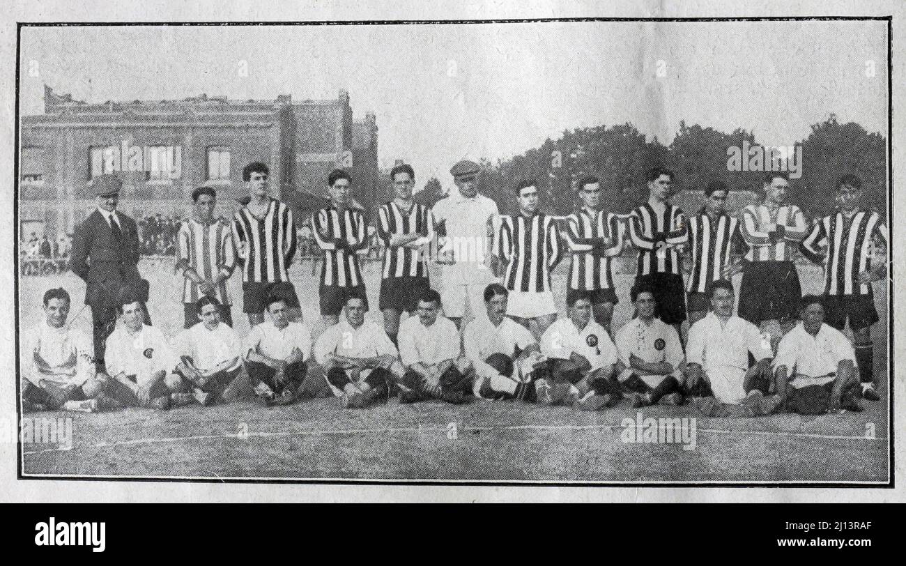 Players of the Madrid and Barcelona soccer teams in 1912 Stock Photo