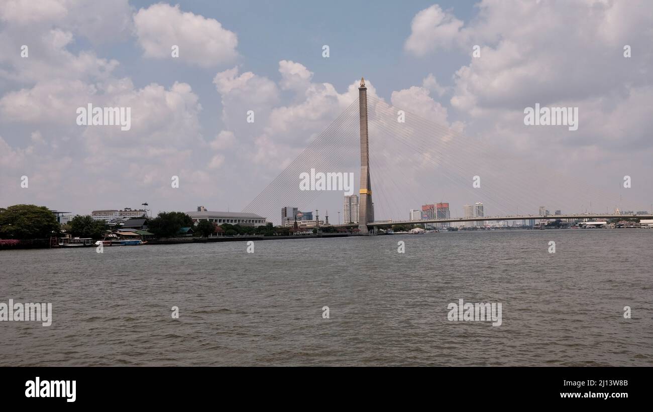 Tower of King Rama VIII Bridge Chao Phraya River (Orange Flag Express