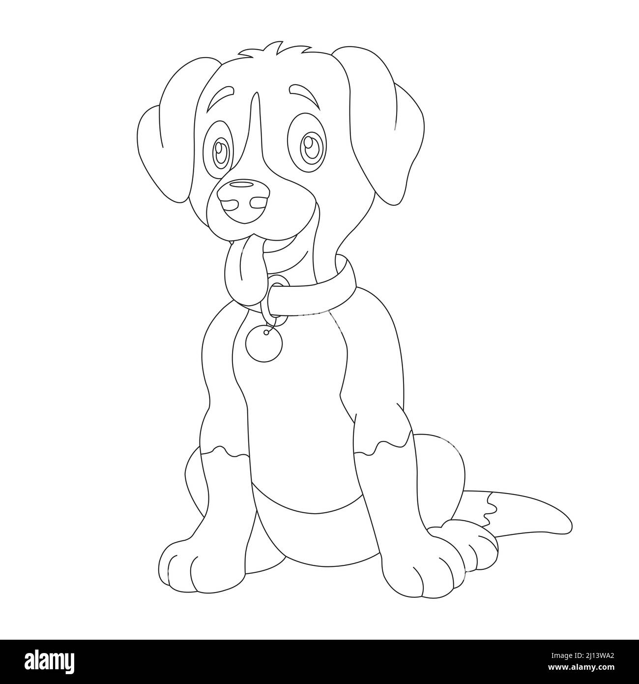 Cute puppy dog outline coloring page for kids animal coloring book cartoon vector illustration Stock Vector