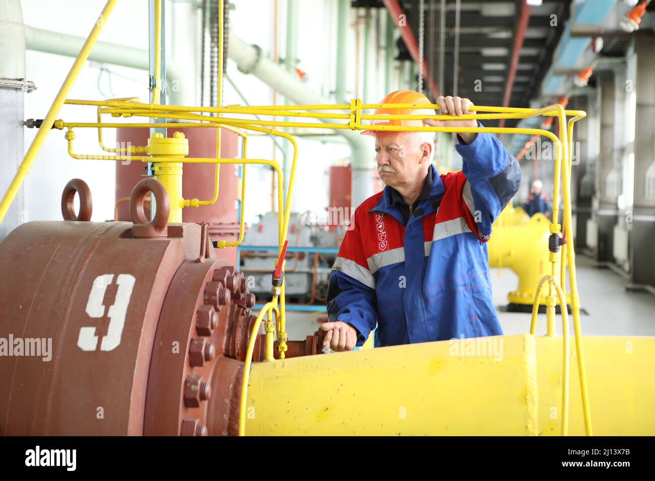 Workers at the oil and gas station. Shut off the gas, control station