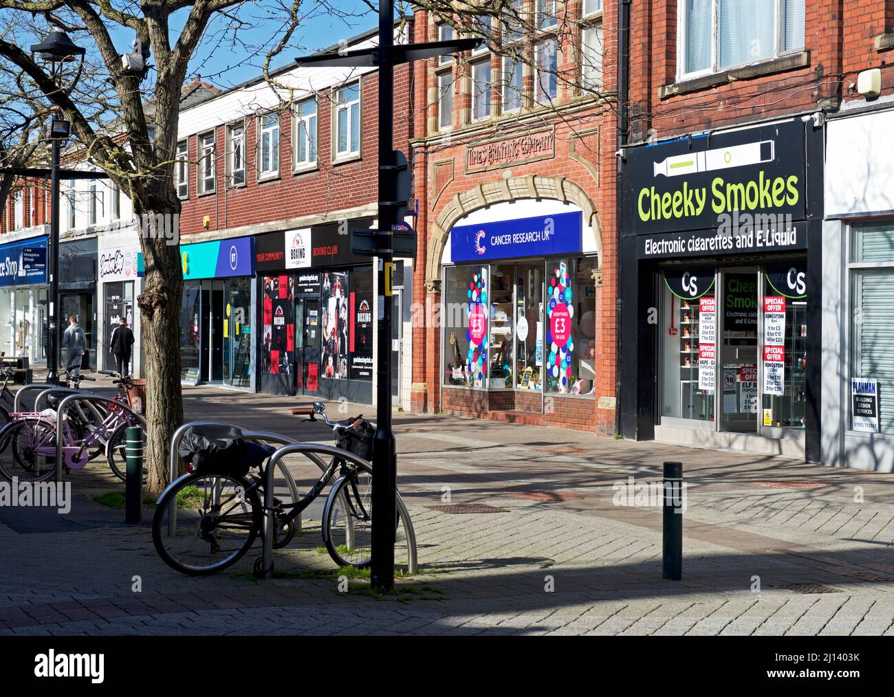 Shops on Boothferry Road, Goole, East Yorkshire, England UK Stock Photo