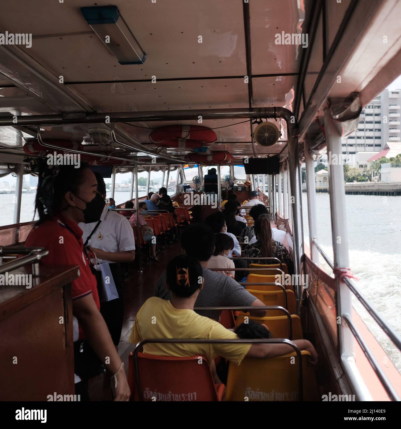 Commuters Inside Interior the Orange Flag Express Boat Chao Phraya