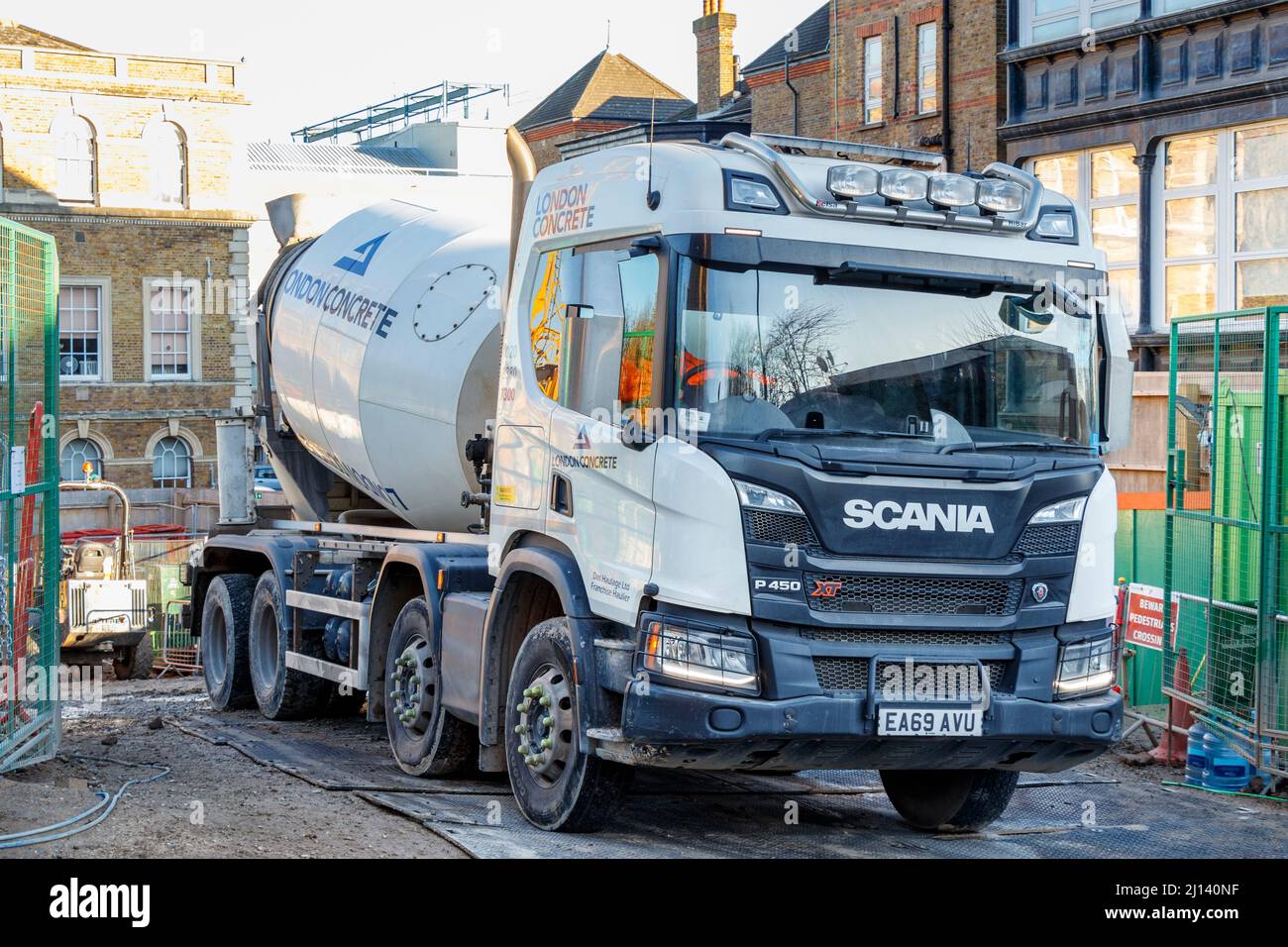 A Scania cementmixer lorry of the London Concrete company in the