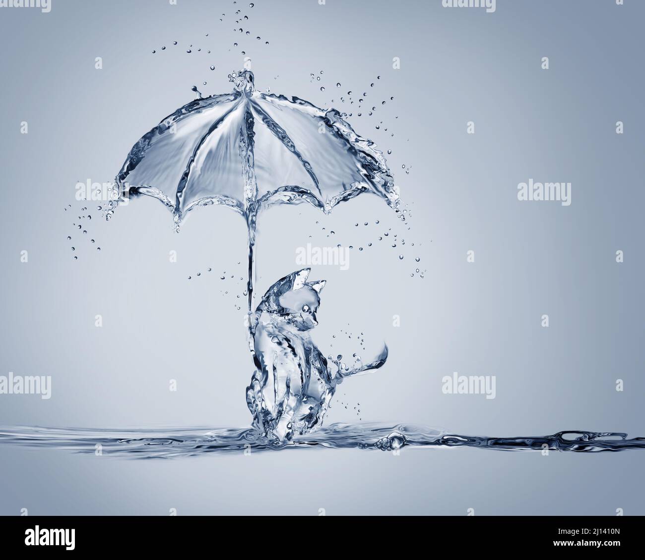 A cat under an umbrella, all made of water Stock Photo Alamy