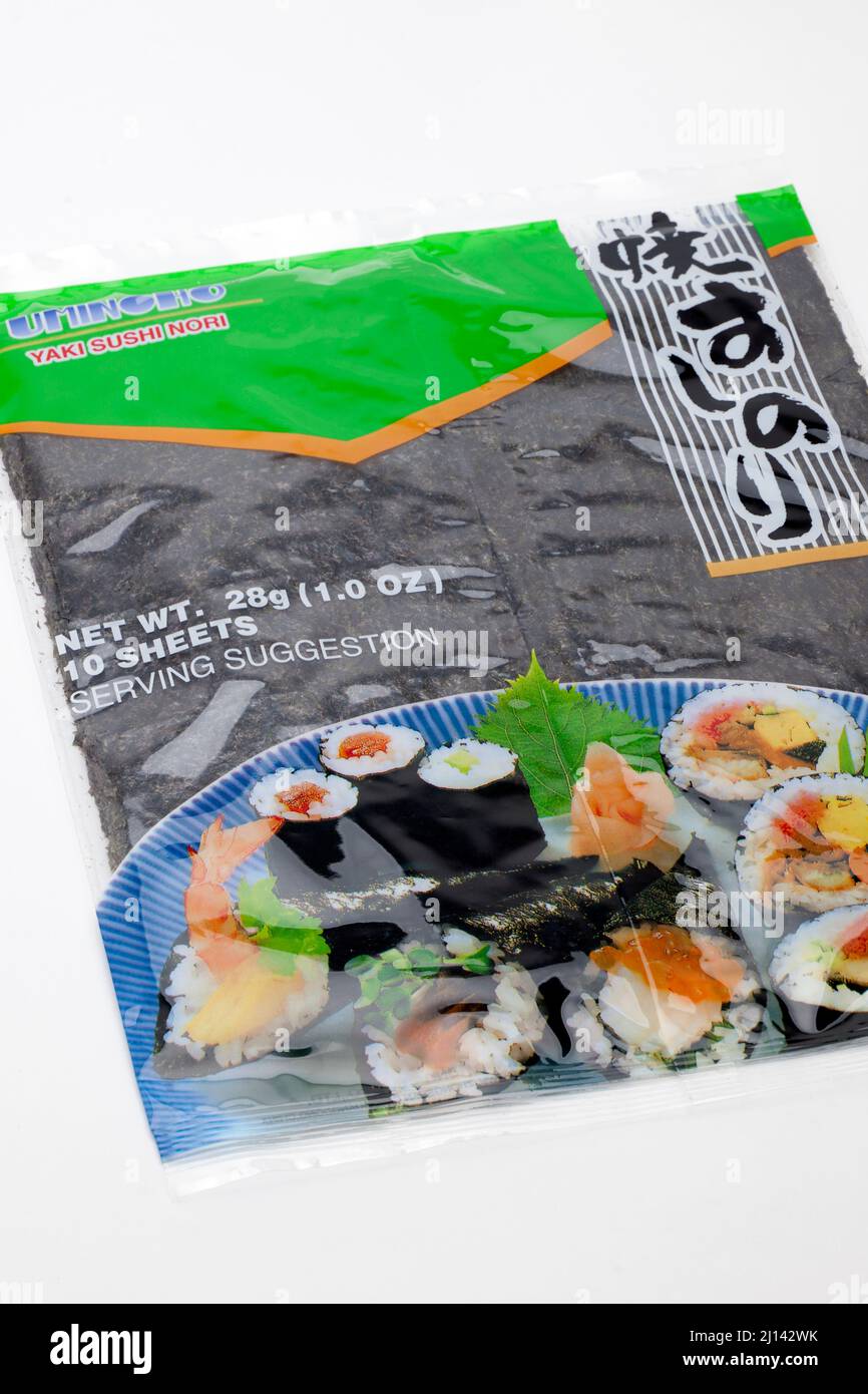 Yaki Nori Roasted Sushi Seaweed 10 Sheets 28g-Resealable packaging Stock Photo