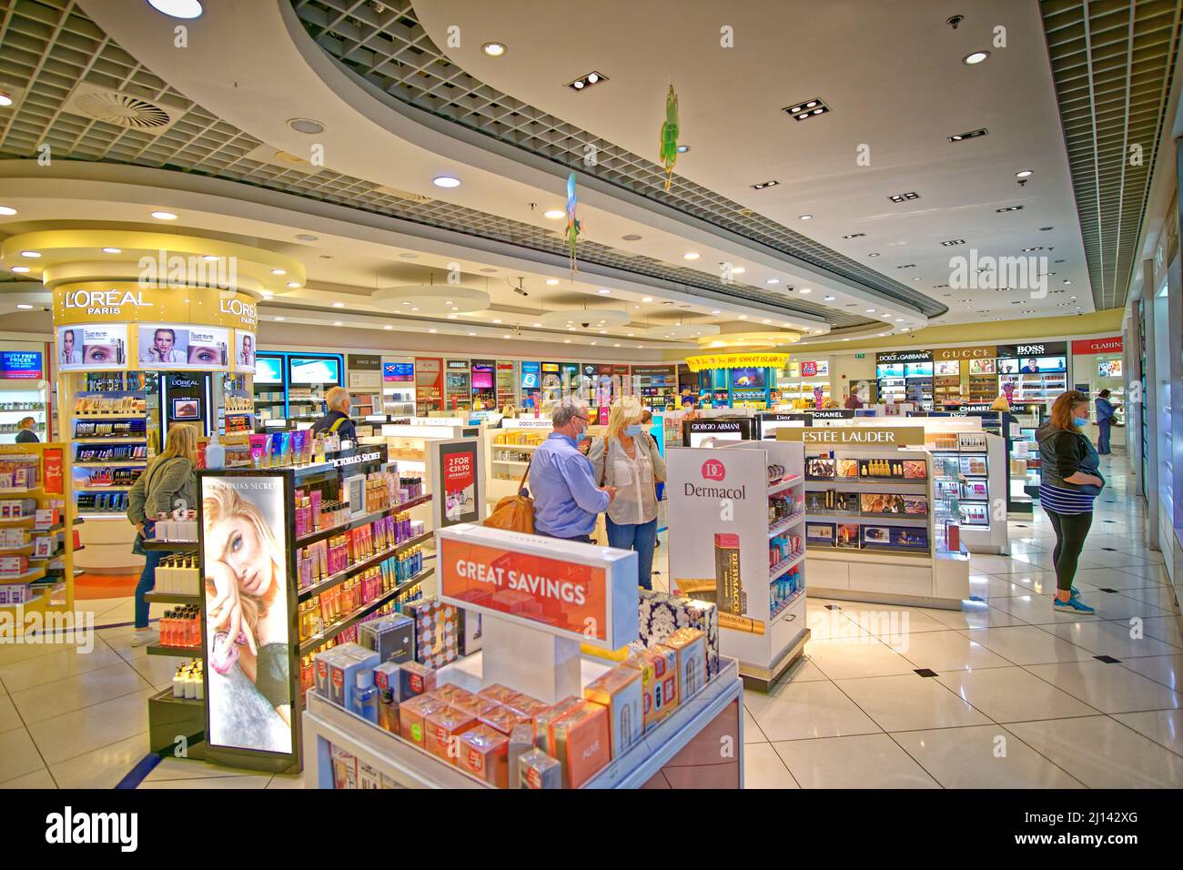 Airport Duty Free shop at Paphos Airport in Cyprus. Stock Photo