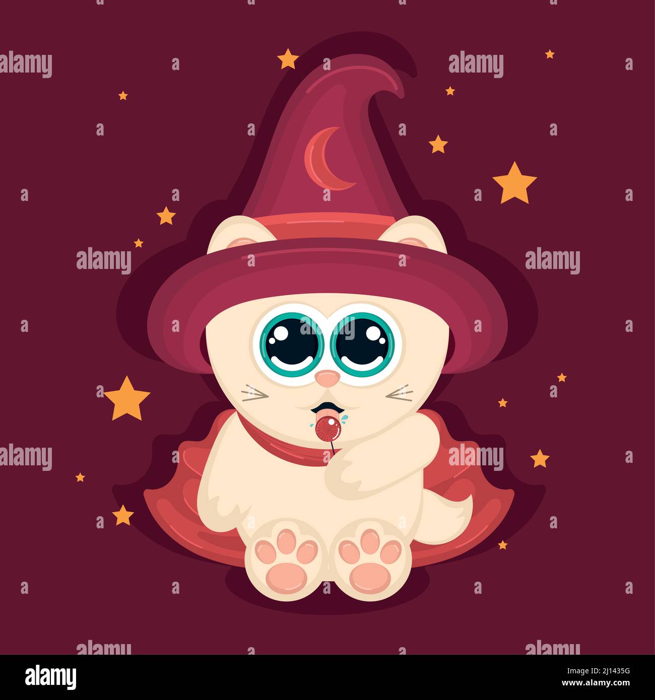 Isolated cute cat cartoon character with a witch costume Vector Stock ...