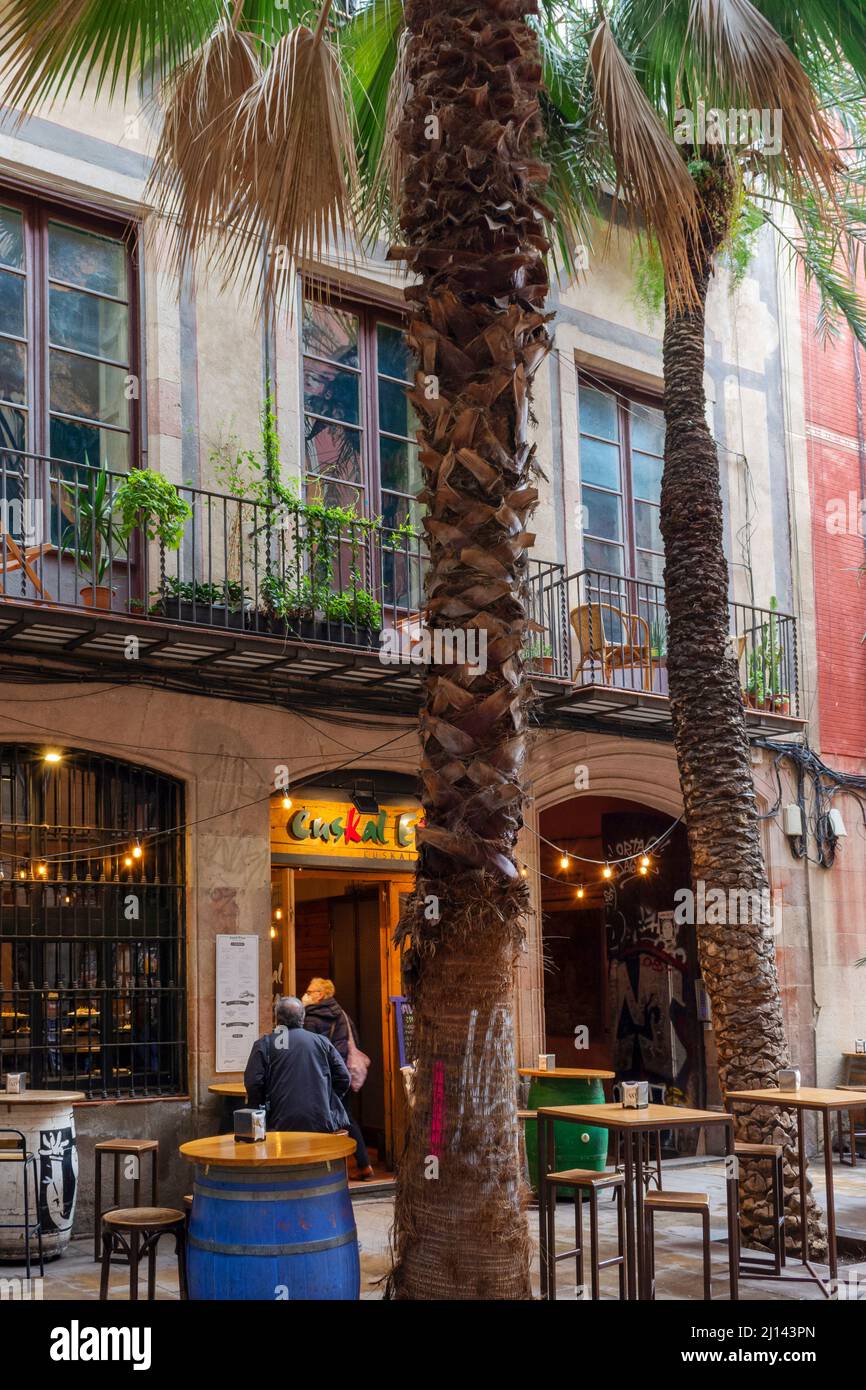 BARCELONA CATALONIA SPAIN GOTHIC QUARTER Barri Gòtic STREET WITH EUSKAL