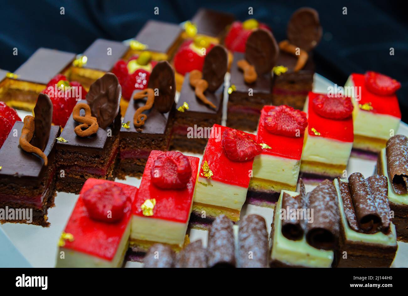 French pastries.Chocolate cakes macaron and others on display a