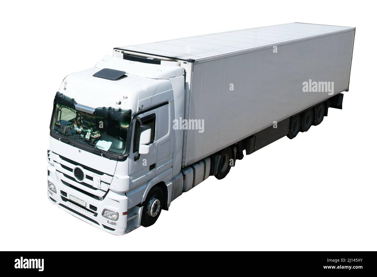 White trailer truck side front view isolated with path Stock Photo