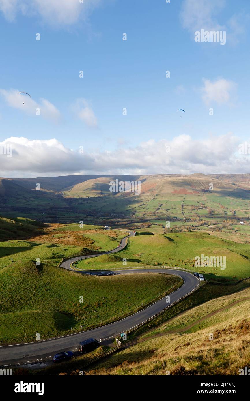 Views across Derbyshire from Mam Tor in the Peak District Stock Photo