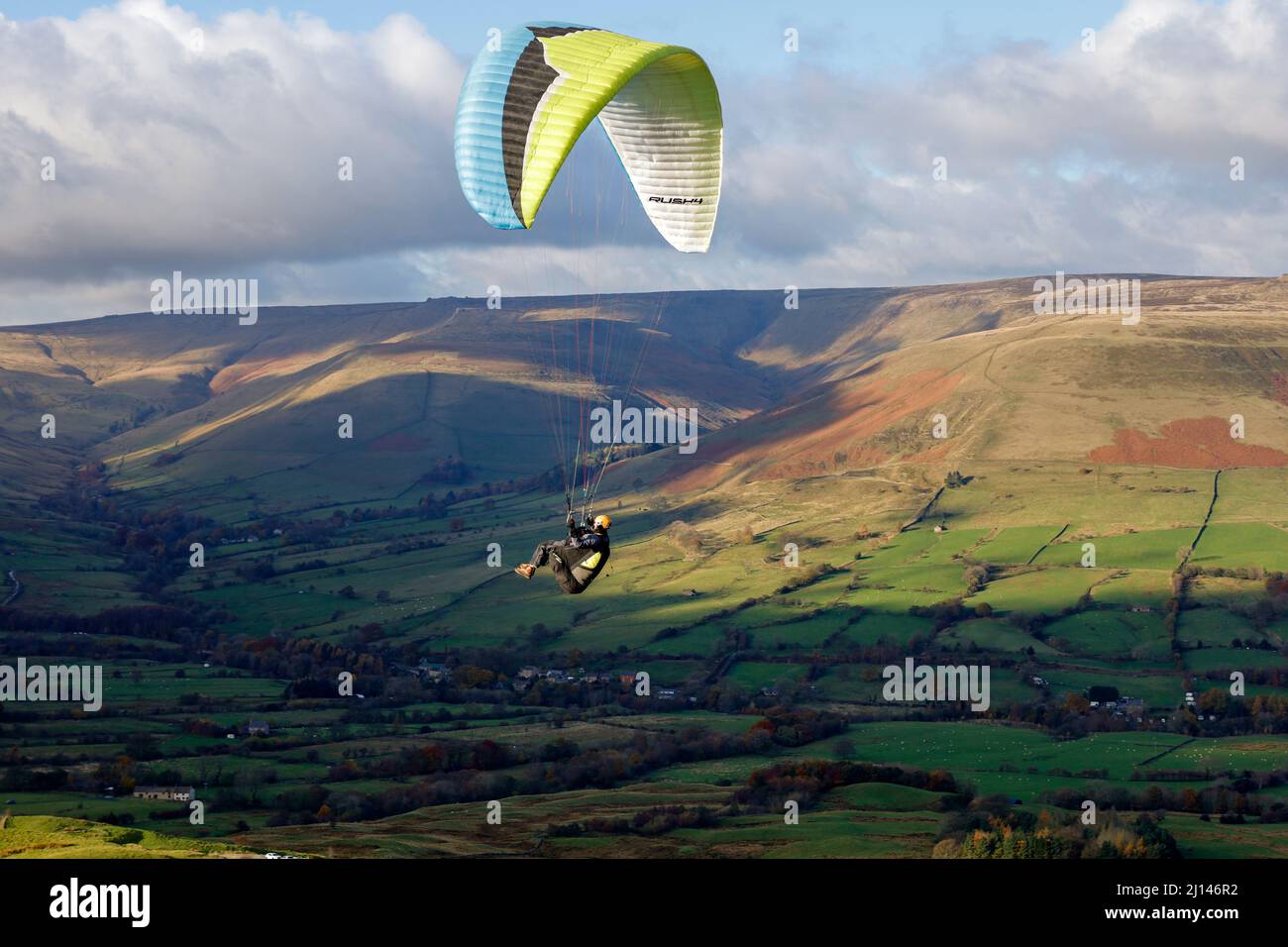 Hang gliding in Derbyshire England UK Stock Photo