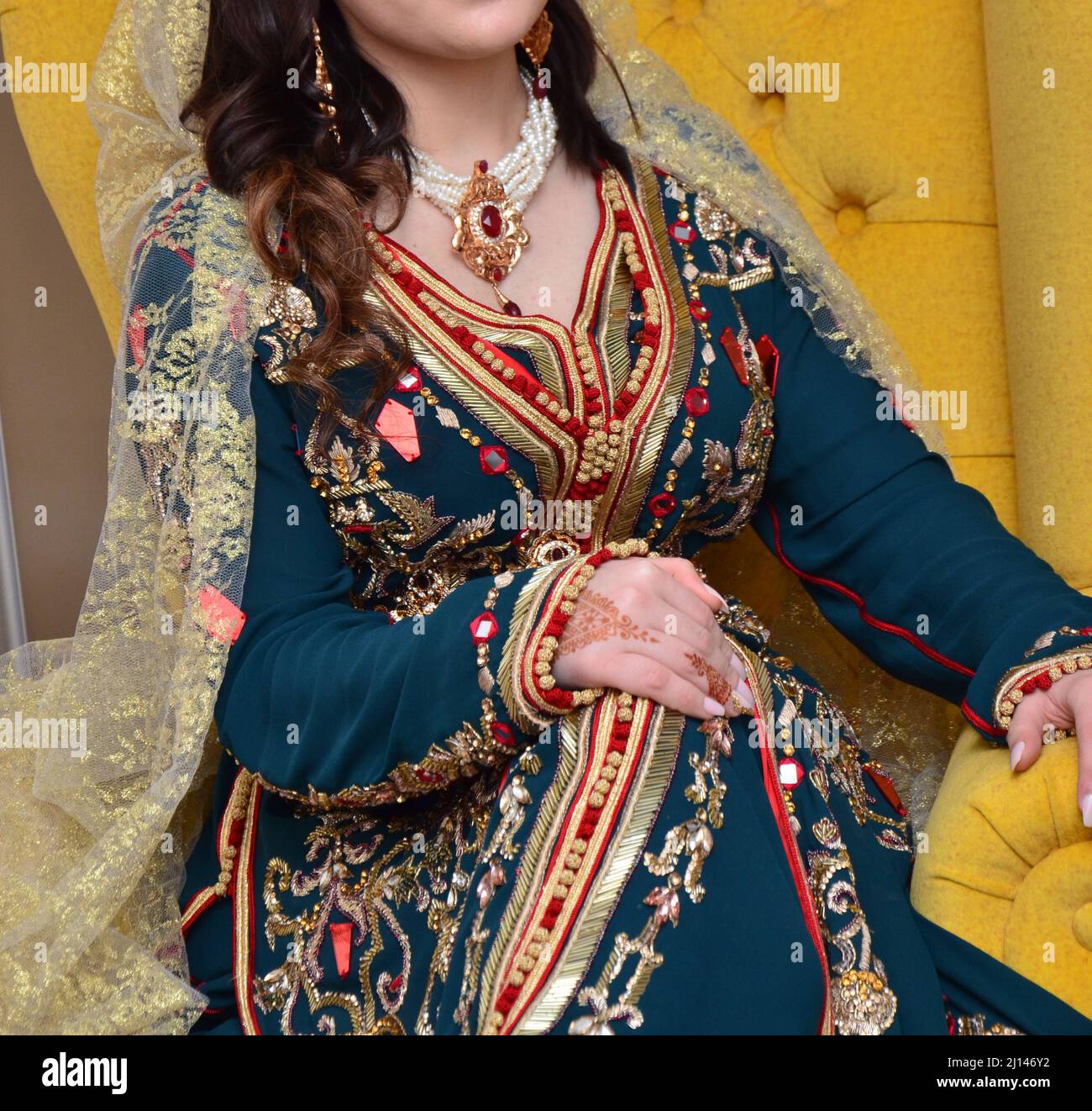 Moroccan traditional dress, embroidery on the caftan. Festive women's  clothing in Morocco Stock Photo - Alamy