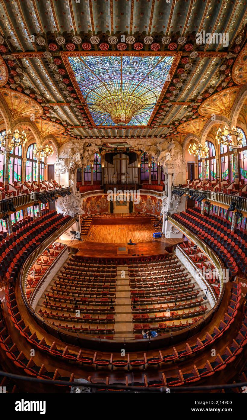 Barcelona, Spain. Palace of Catalan music or The Palau de la Musica Catalana is a concert hall, built by the architect Lluis Domenech i Montaner Stock Photo