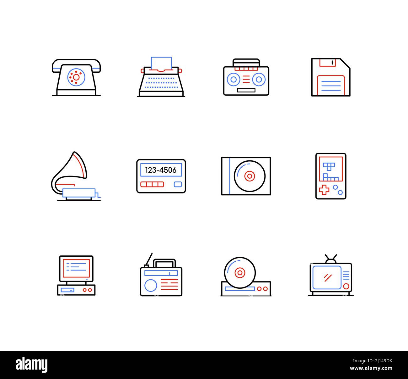 Retro technique and electronics - line design style icons Stock Vector