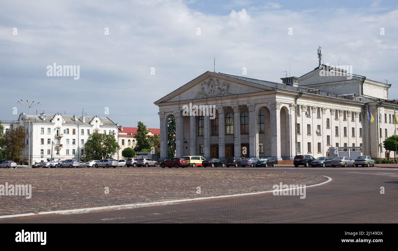 Chernihiv, Ukraine, July 19, 2021. Chernihiv Drama Theater named after Shevchenko on the central square of the city. Stock Photo