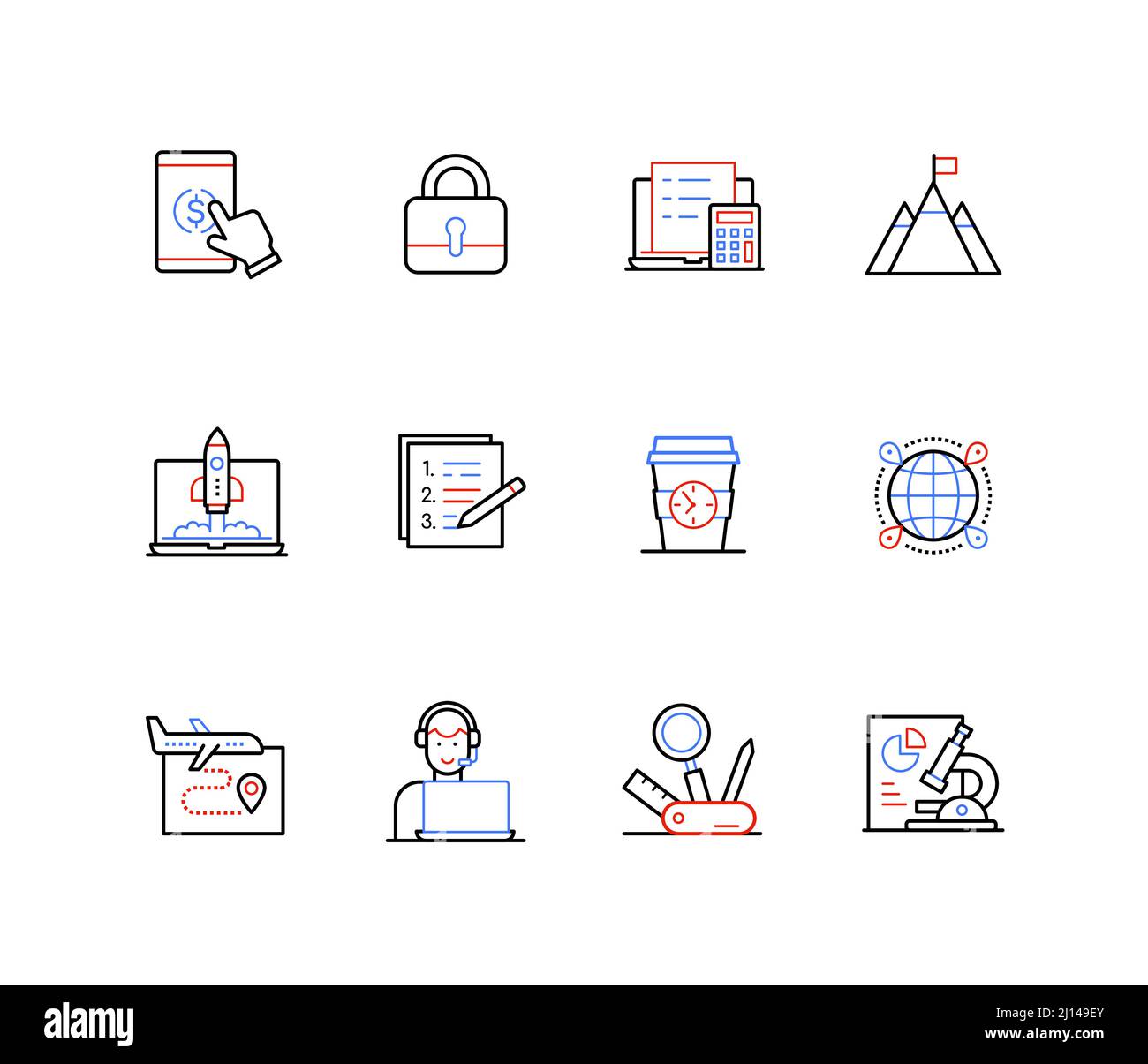 Business launch and startup - line design style icons Stock Vector ...