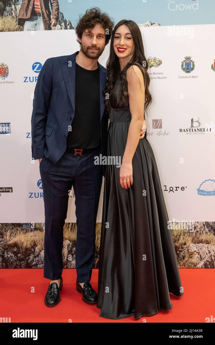 Roma, Italia. 22nd Mar, 2022. Simone Riccioni e Marianna Fazzino durante Il  Red Carpet per la presentazione del film La Ballata dei Gusci Infranti, 21  Marzo, 2022 in Roma, Uci Cinema Porta