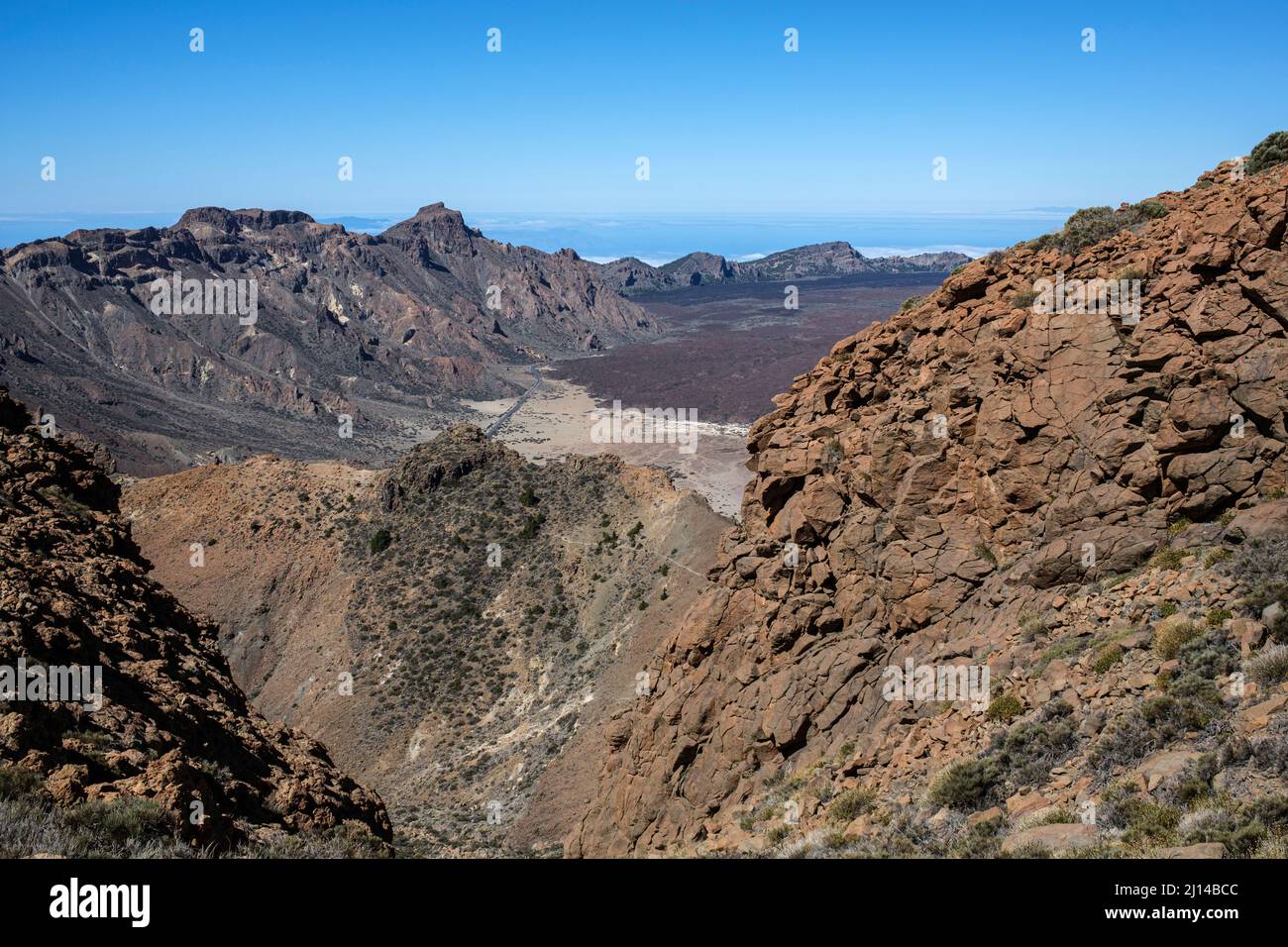 Views over the Llano de Ucanca from the ascent to Guajara mountain in the volcanic landscape of the Las Canadas del Teide national park, Tenerife, Can Stock Photo