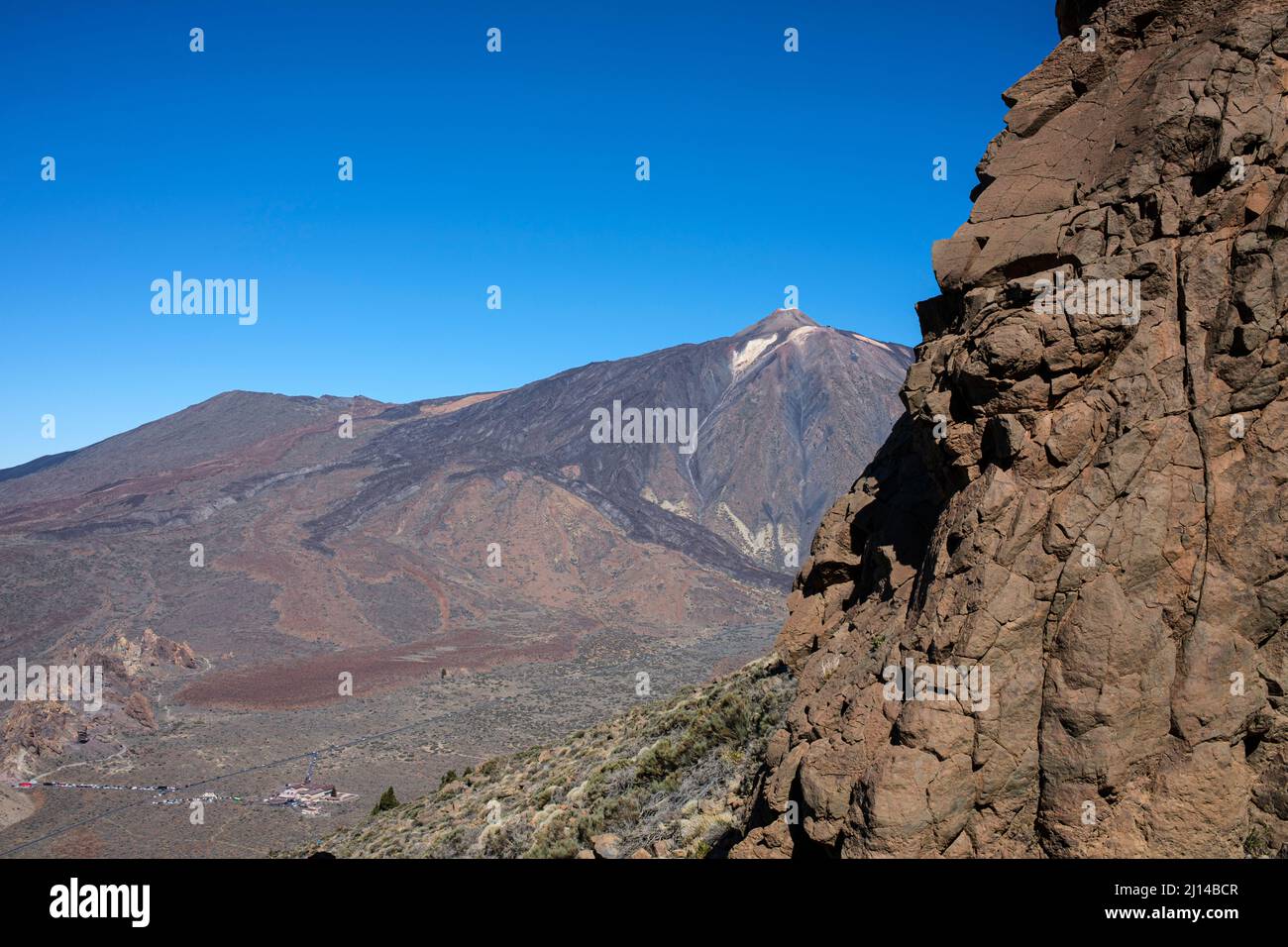 View towards Mount teide from the ascent to Guajara mountain in the Las Canadas del Teide national park, Tenerife, Canary Islands, Spain Stock Photo