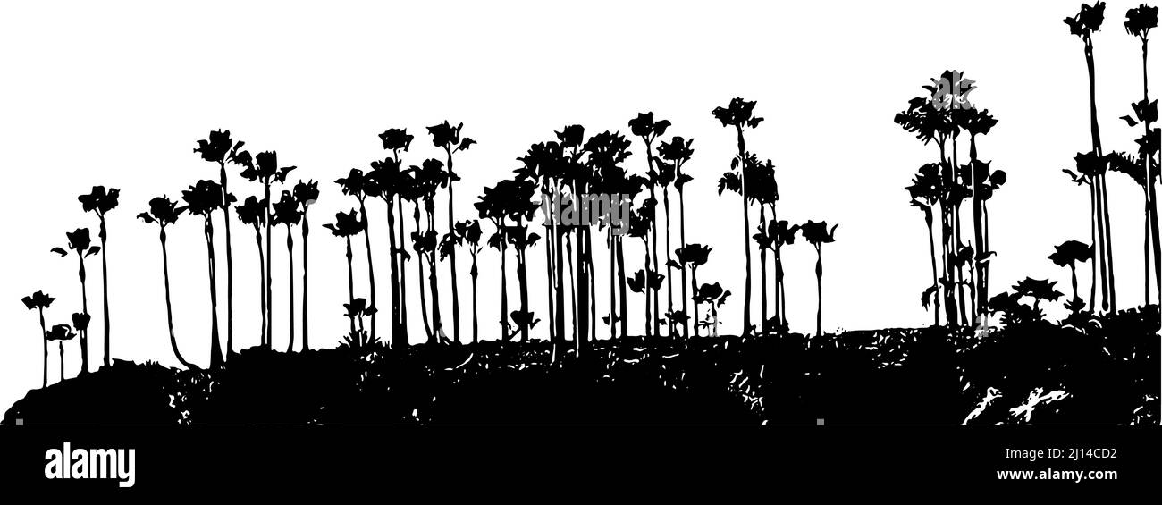 Tropical island with palm trees silhouette Stock Vector