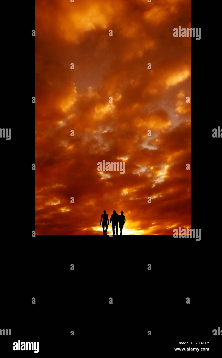 three firends in silhouette framed Stock Photo