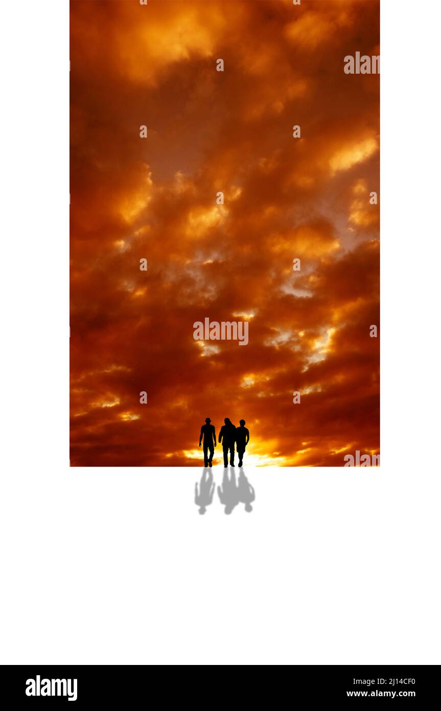 three firends in silhouette framed Stock Photo