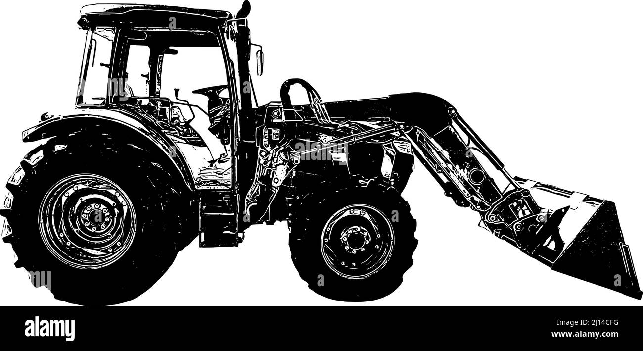 Tractor sketch in black on white background Stock Vector