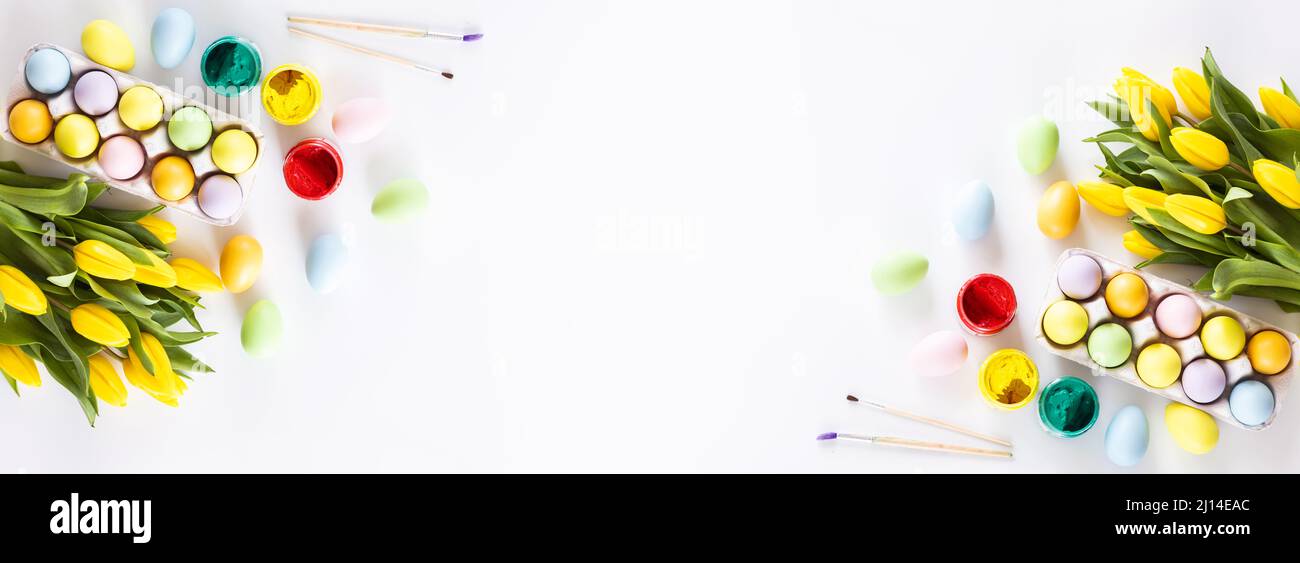 Stylish background with colorful easter eggs isolated on white ...