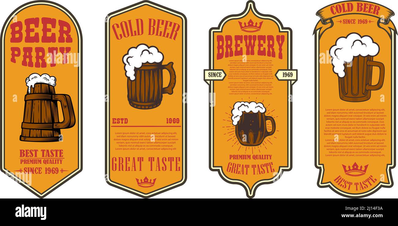 Set of beer labels with illustrations of beer mug. Vector illustration