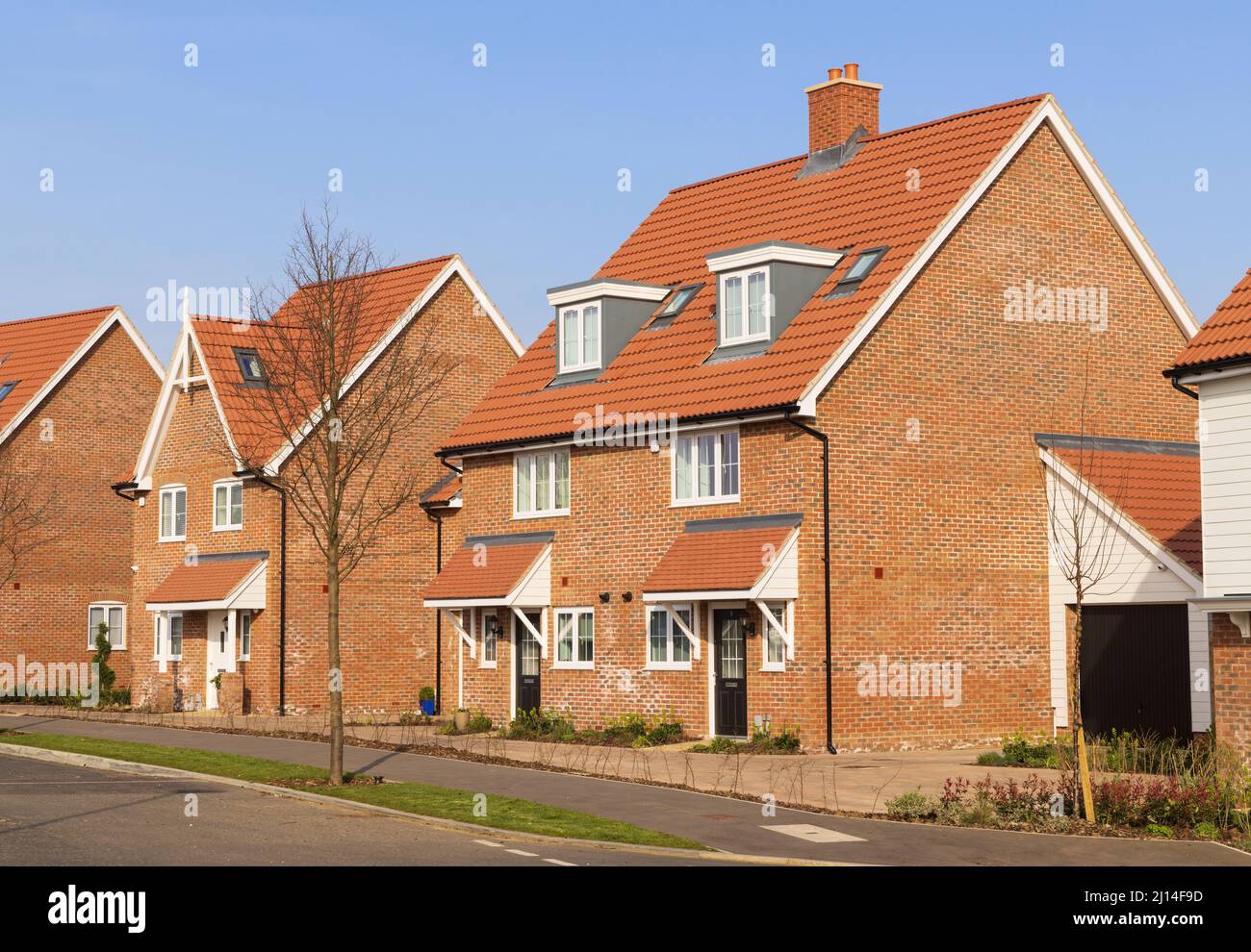Semi detached new build homes in the St Michael's Hurst housing estate