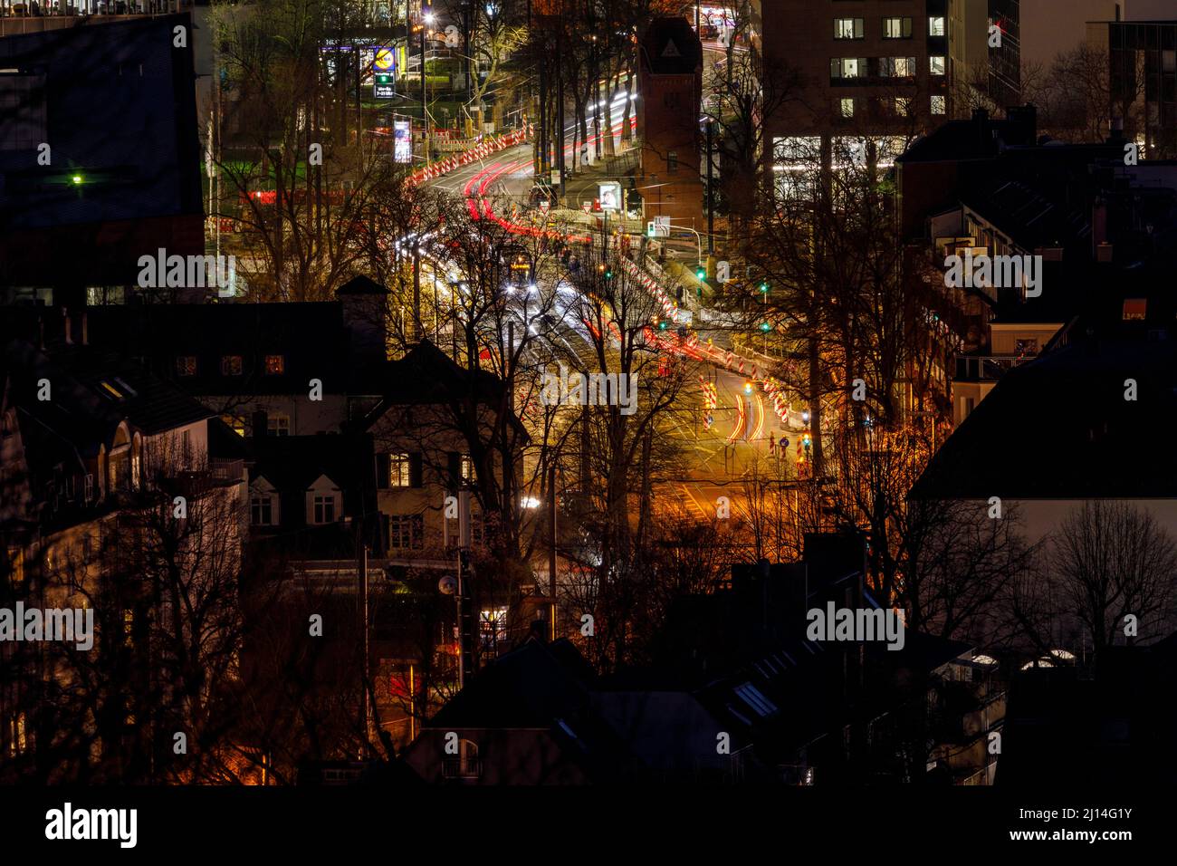 Grafenberger Allee in Dusseldorf at night Stock Photo