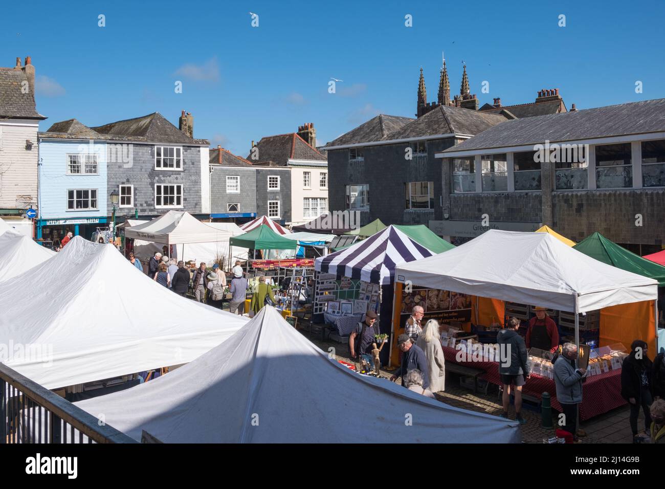 Totnes is a market town in South Devon at the head of the estuary of the River Dart. It is known for it's independent shops and healthy food. Stock Photo