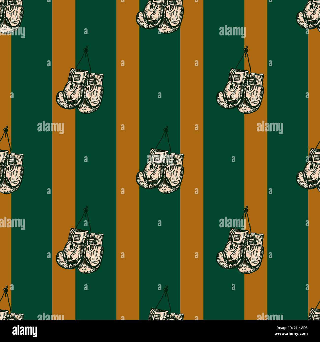 Boxing gloves hanging seamless pattern. Vintage sport inventory