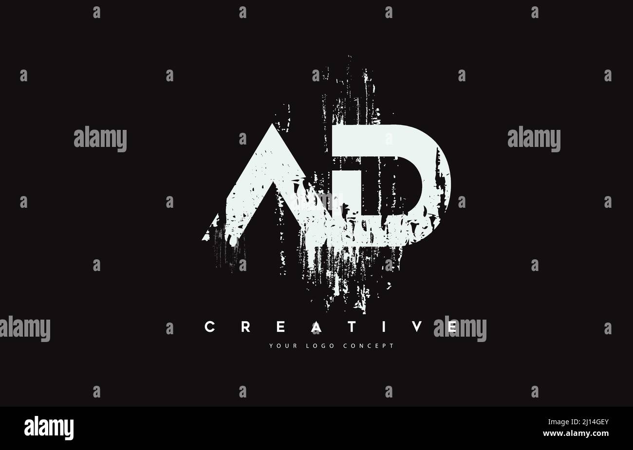 AD A D Grunge Brush Letter Logo Design in White Colors. Creative Brush ...