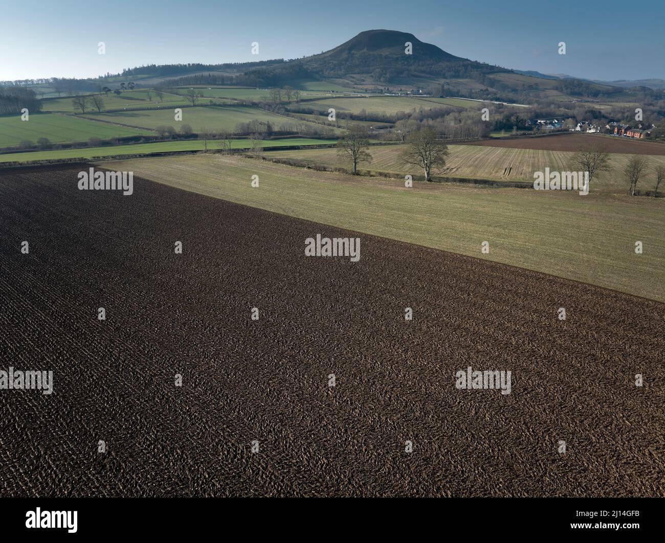 Aerial view to the site of Trimontium Roman fort complex by Newstead in