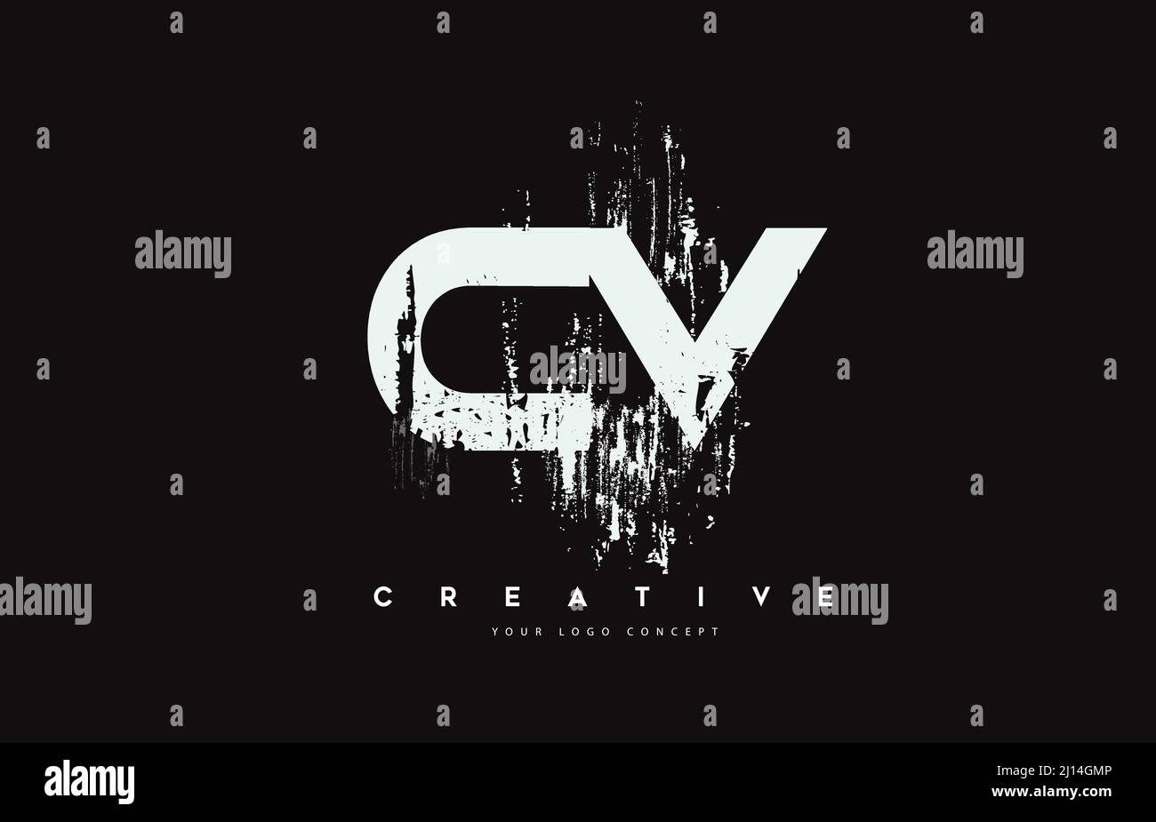 CV C V Grunge Brush Letter Logo Design in White Colors. Creative Brush ...